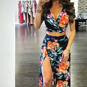 Sexy floral print 2 piece outfit